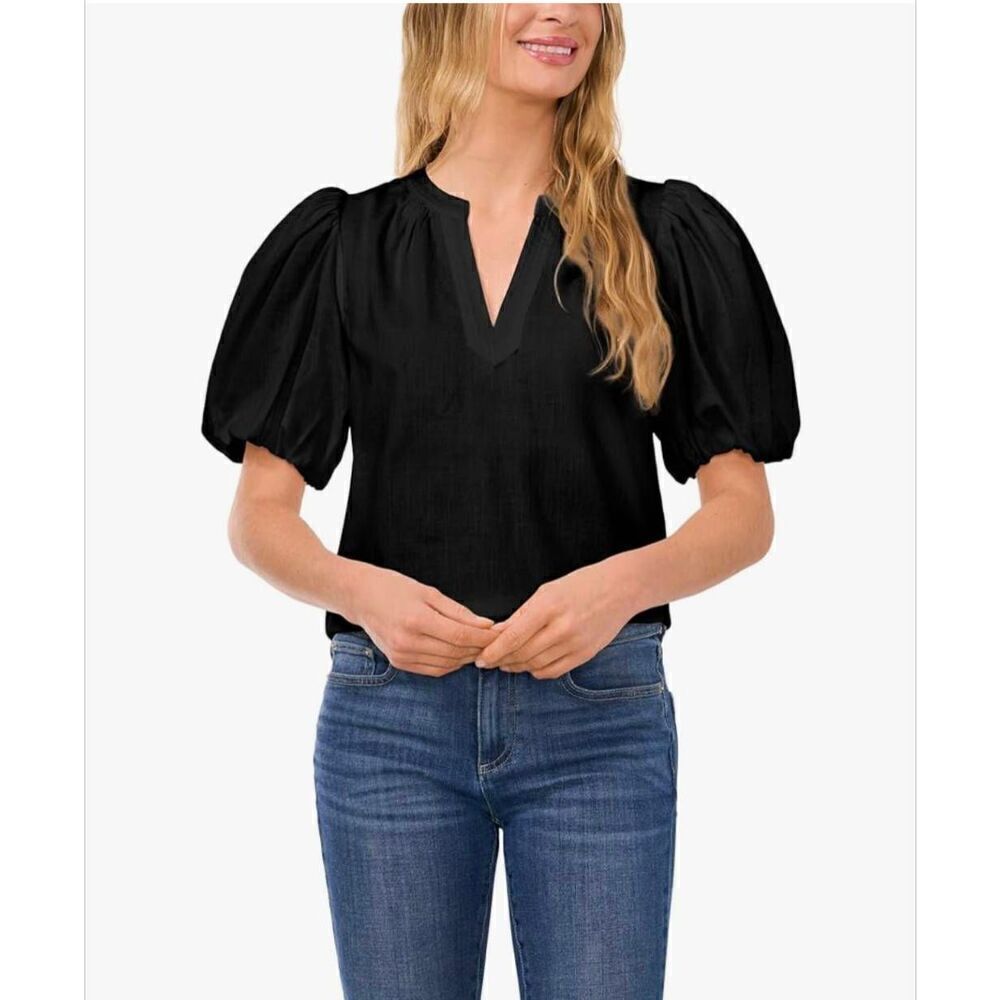 CeCe black puff up short sleeve top size XS